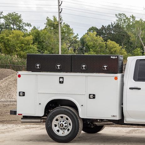 Buyers Products 16x13x96-in Gloss Black Diamond Tread Aluminum Topsider Truck Box with Flip-Up Doors - 1721361