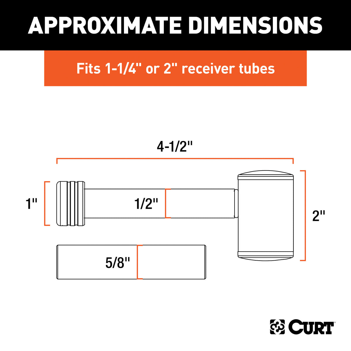 CURT 1/2" Hitch Lock with 5/8" Adapter (1-1/4" or 2" Receiver, Right-Angle, Chrome) - 23506