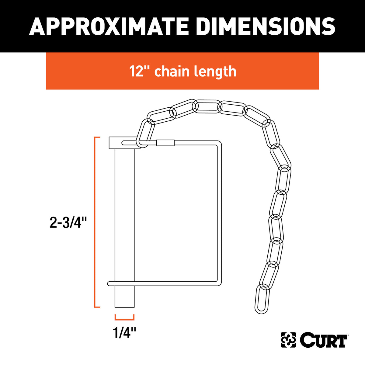 CURT 1/4" Safety Pin with 12" Chain (2-3/4" Pin Length) - 25012
