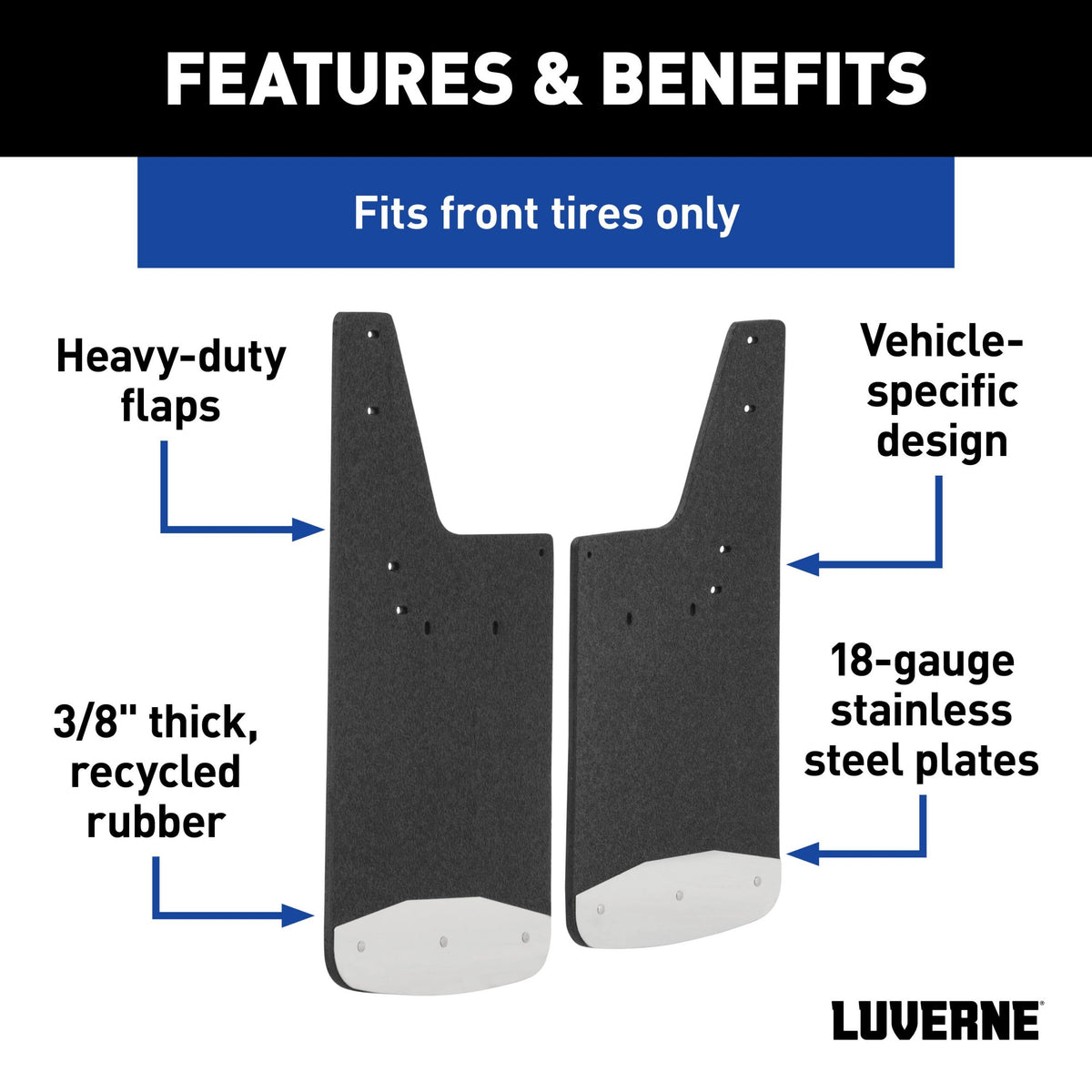 Luverne Front 12" x 20" Rubber Mud Guards, Select Dodge, Ram 1500, 2500, 3500 (2 Flaps)