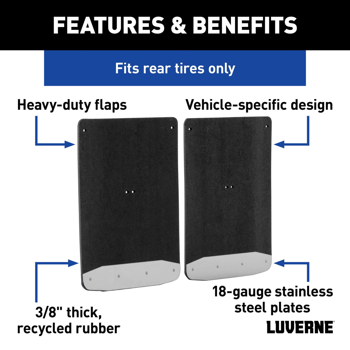 Luverne Rear Dually 20" x 23" Rubber Mud Guards, Select Silverado, Sierra 3500 (2 Flaps)