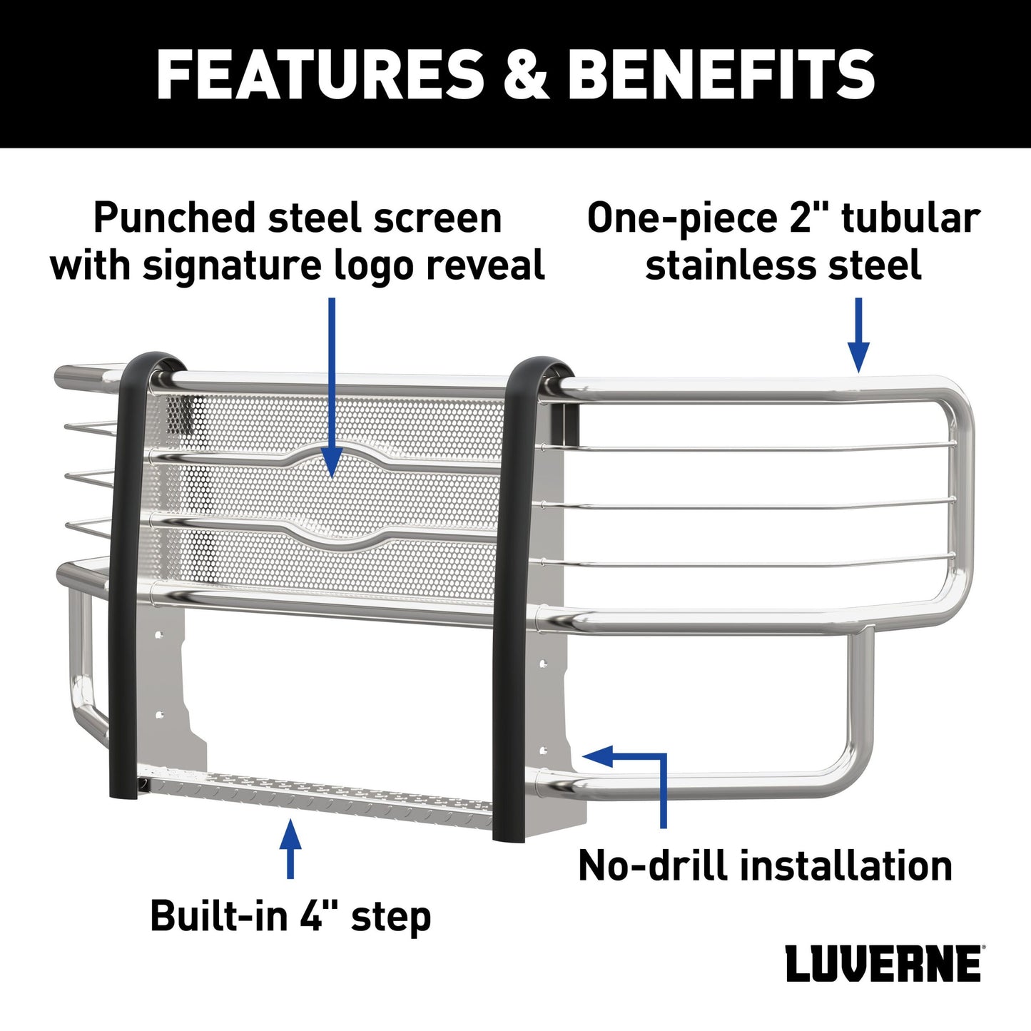 Luverne Prowler Max Polished Stainless Grille Guard, Select GMC Sierra 2500, 3500 HD