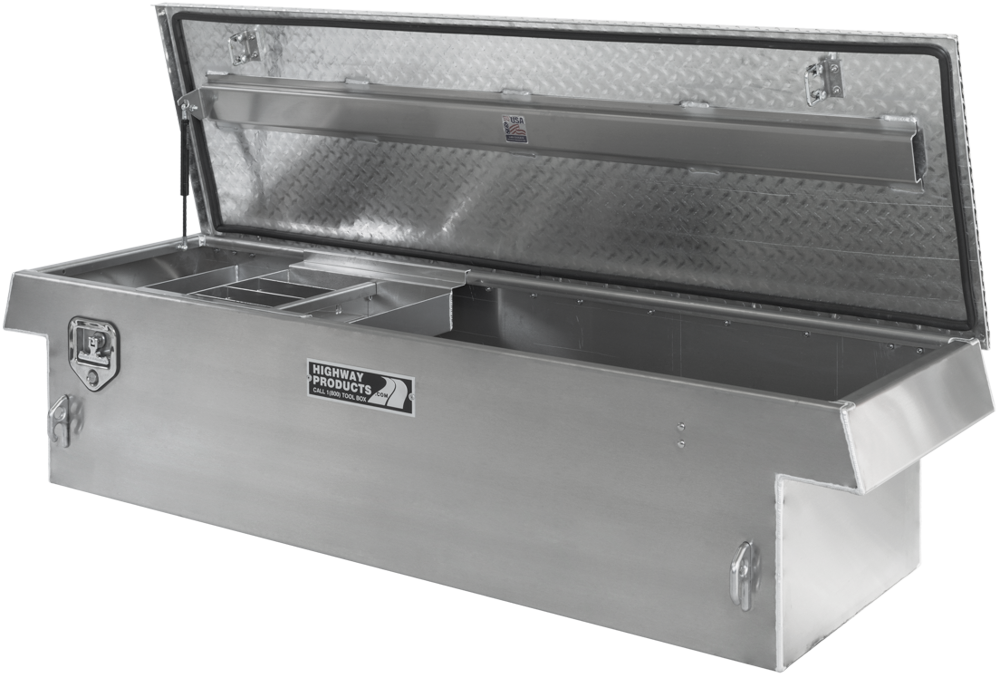 Highway Products 70 x 16 x 20-in. Single Lid Saddle Tool Box with Smooth Aluminum Base, Diamond Plate Lid - 3213-003