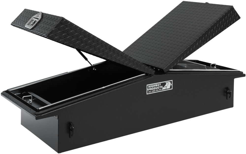 Highway Products 71 x 16 x 23-in. Gull Wing Tool Box with Smooth Black Base, Black Diamond Plate Lid - 3412-015-BK62
