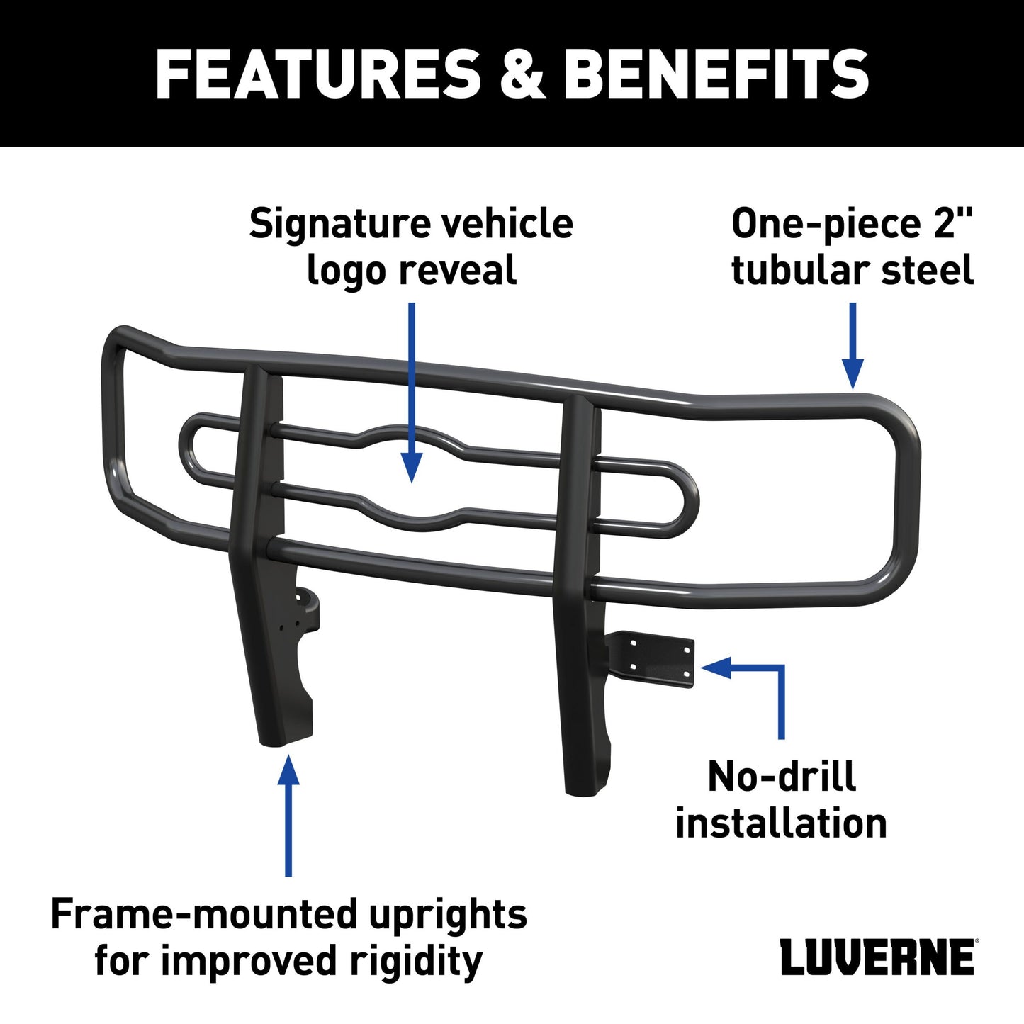 Luverne Black Steel 2" Tubular Grille Guard, Select Chevrolet Silverado 1500