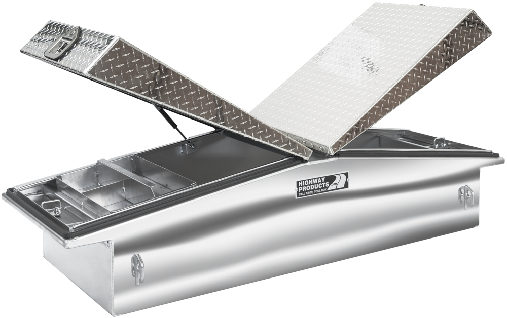 Highway Products 71 x 16 x 23-in. Gull Wing Tool Box with Polished Aluminum Base, Diamond Plate Lid - 3430-002