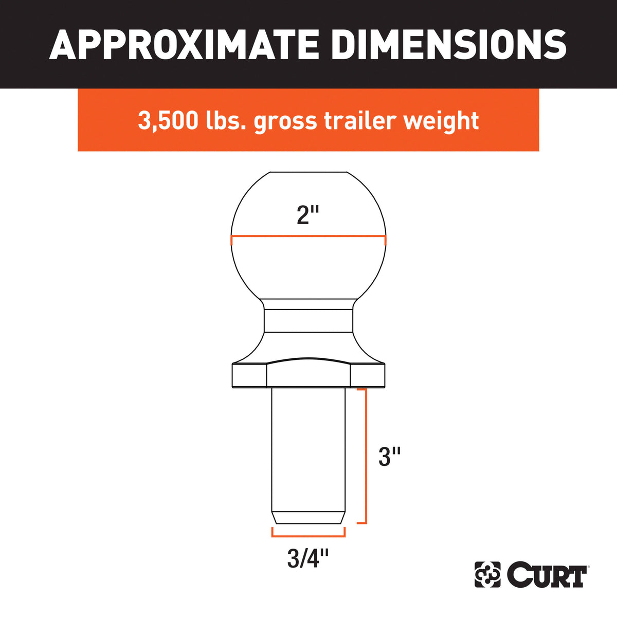 CURT 2" Trailer Ball (3/4" x 3" Shank, 3,500 lbs., Chrome) - 40019