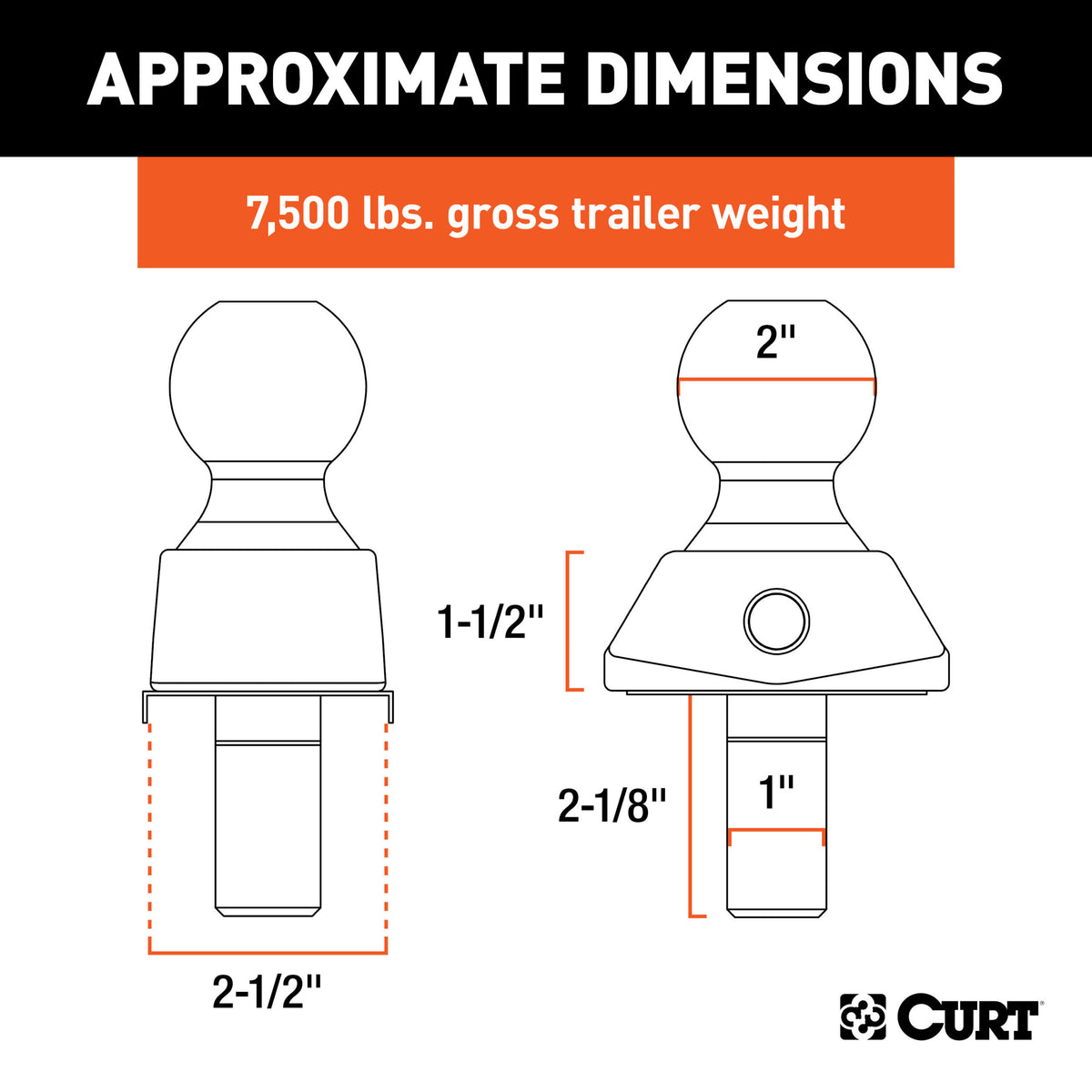 CURT RockerBall 2" Cushion Hitch Trailer Ball (1" Shank, 7,500 lbs, Packaged) - 40247