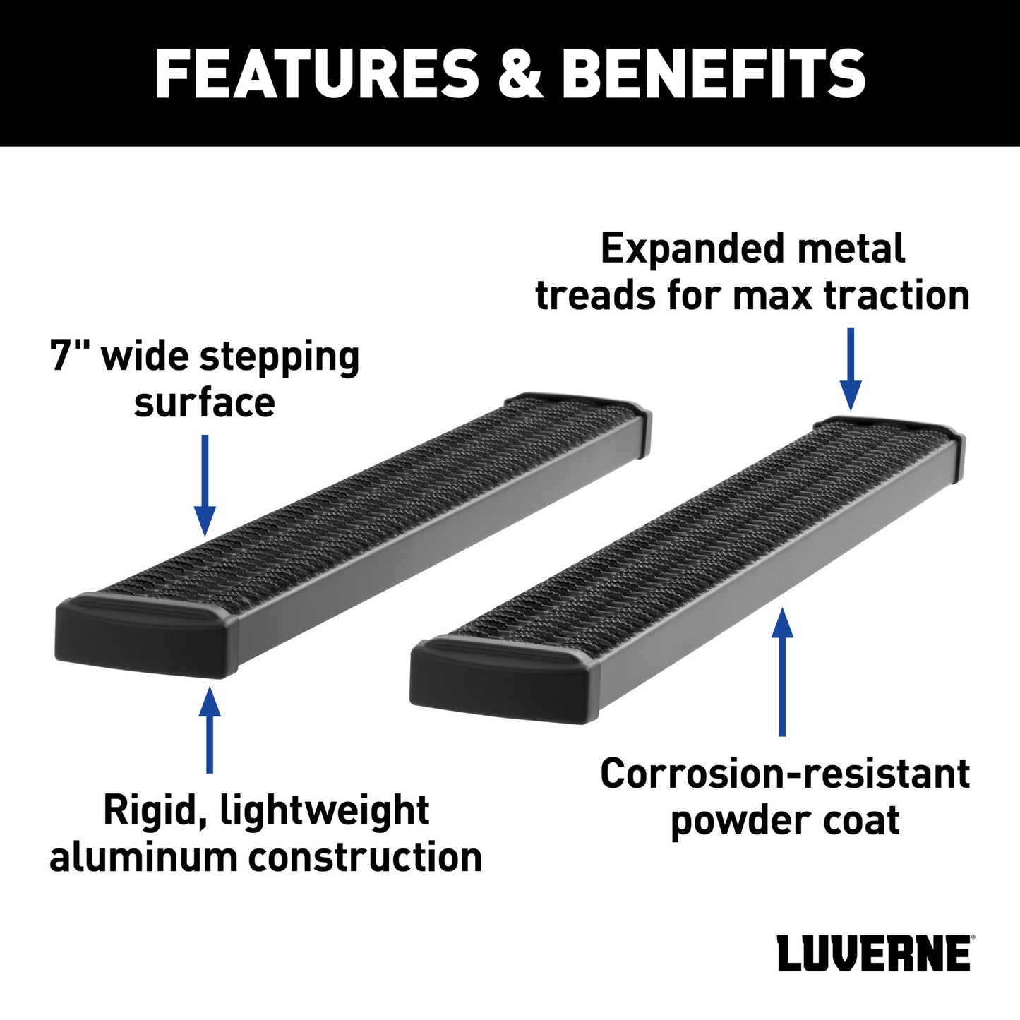 Luverne Grip Step 7" x 102" Aluminum W2W Running Boards, Select Silverado, Sierra HD