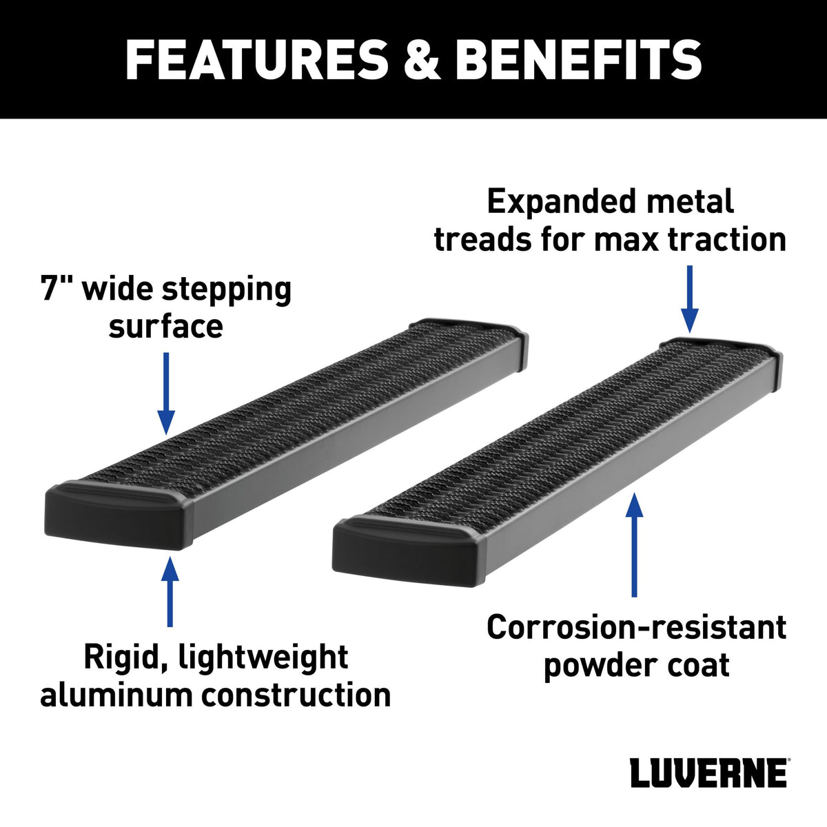 Luverne Grip Step 7" x 125" Aluminum W2W Running Boards, Select Silverado, Sierra HD