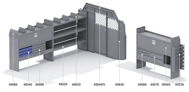 Electrical Contractor Shelving Package for Ford Transit - 148-in WB - Low Roof