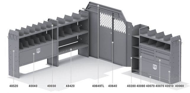 General Contractor Shelving Package for Ford Transit - 130-in WB - Low Roof