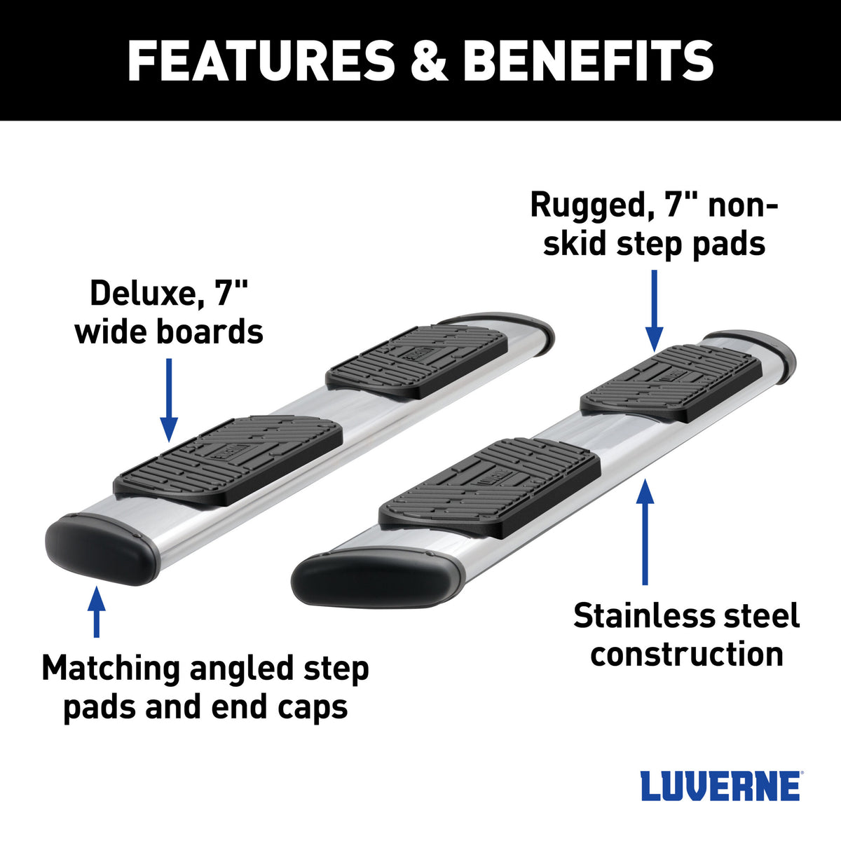 Luverne Regal 7 Polished Stainless 93" Oval W2W Steps, Select Ford F-250, F-350, F-450
