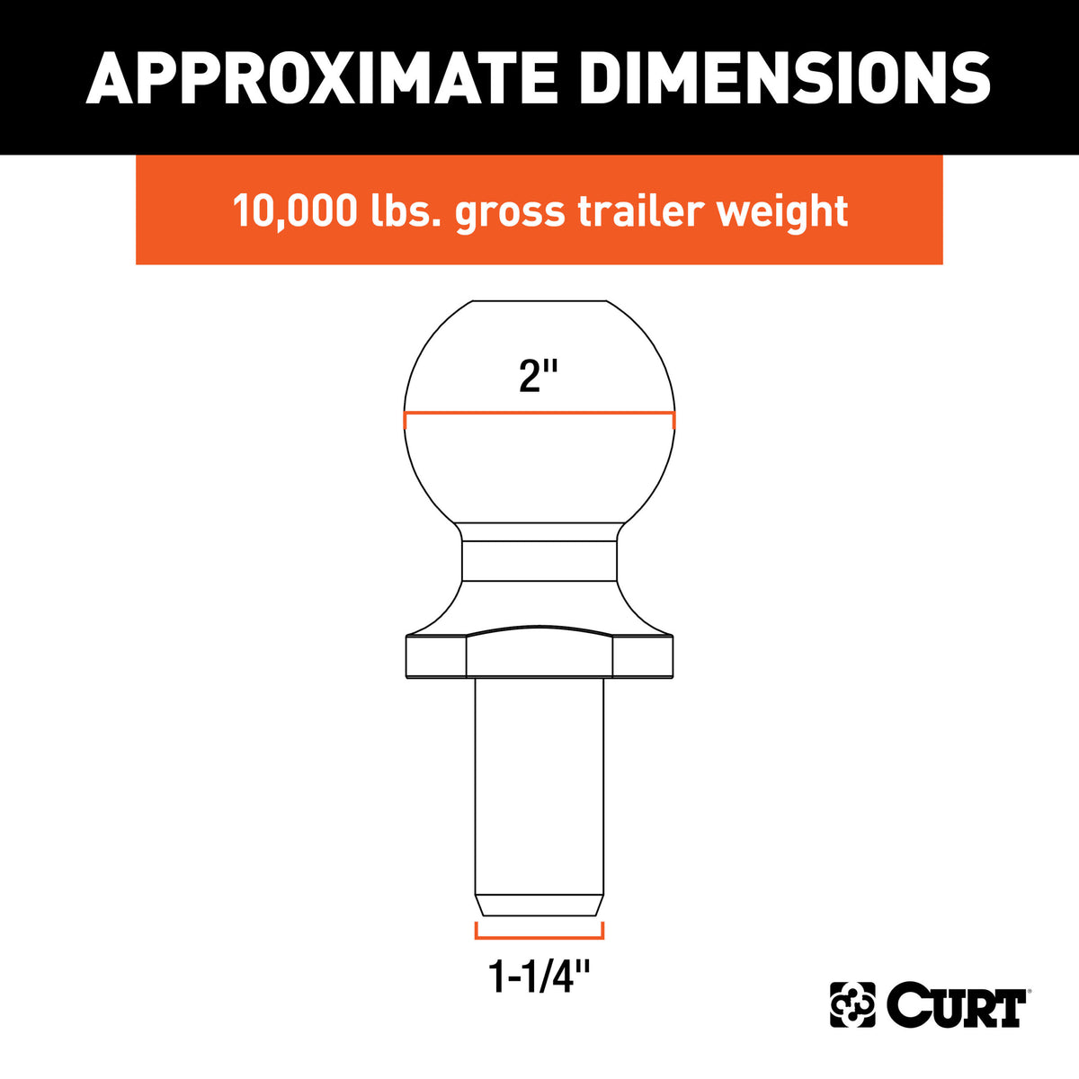 CURT Replacement SecureLatch 2" Pintle Ball (10,000 lbs, 1-1/4" Shank) - 48420