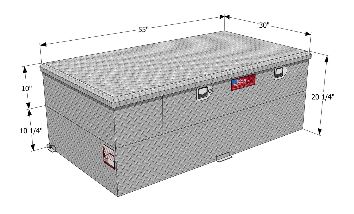 RDS 70-Gallon Treadplate Aluminum Transfer Tank and Toolbox Combo with 15 GPM Pump - 55-in x 30-in x 20.25-in - 73956