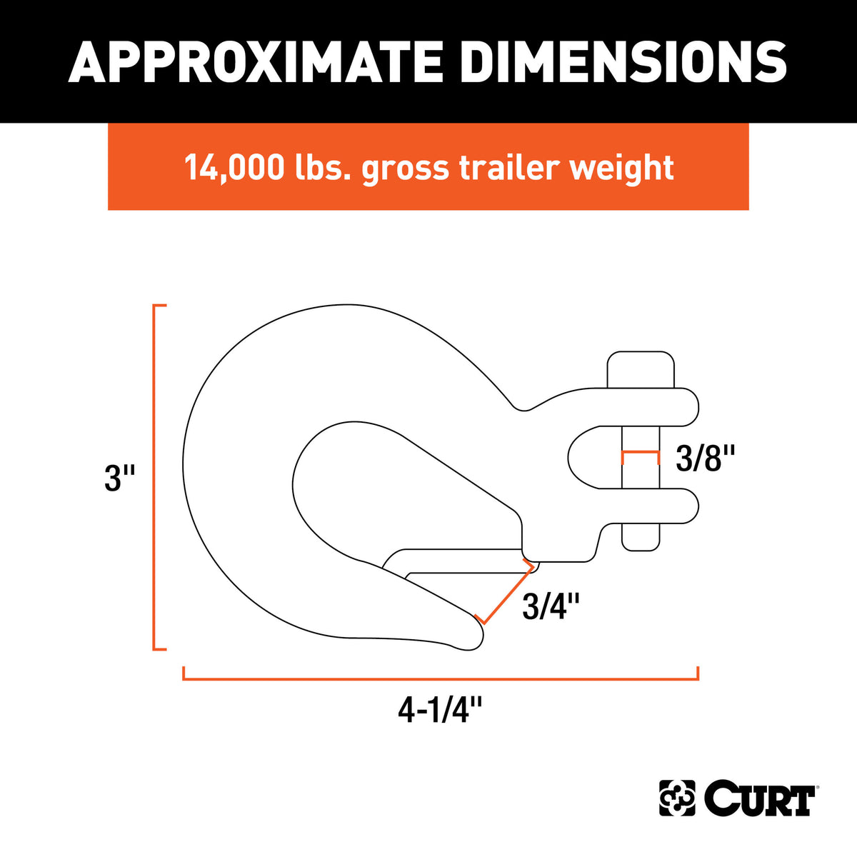 CURT 5/16" Safety Latch Clevis Hook (14,000 lbs, 3/8" Pin) - 81550