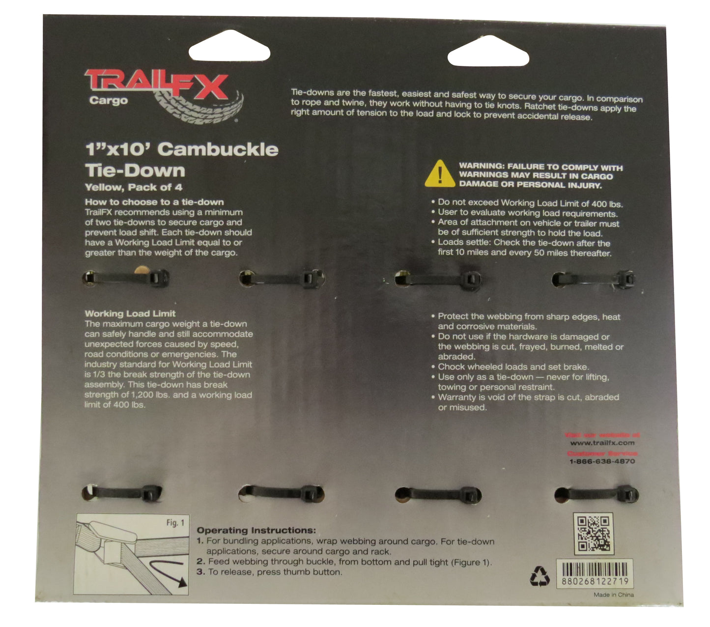 TrailFX Tie Down Strap 10x1-in 400 Lb 4-Pack - A21023Y