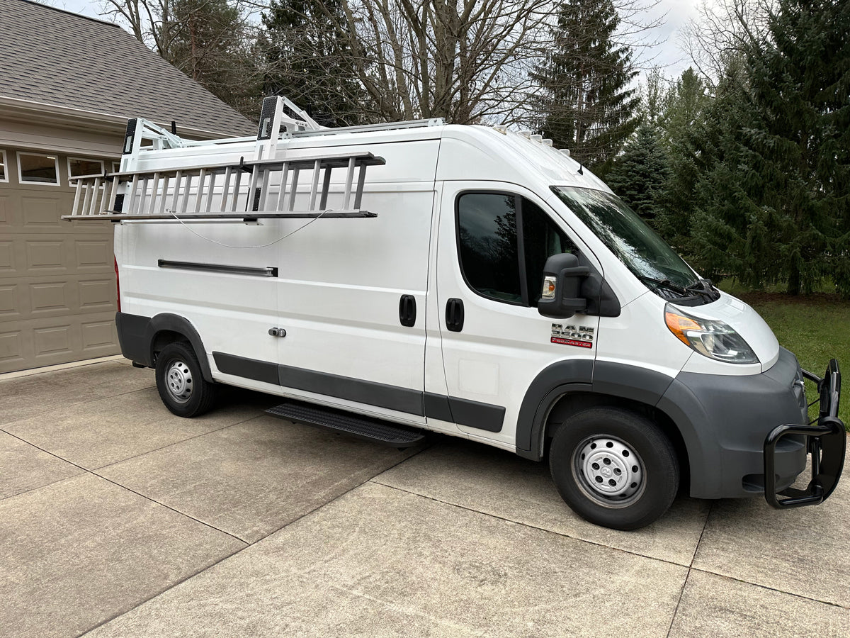 Drop Down Ladder Rack – Aluminum – Single – Transit, NV, Sprinter, ProMaster (High Roof)