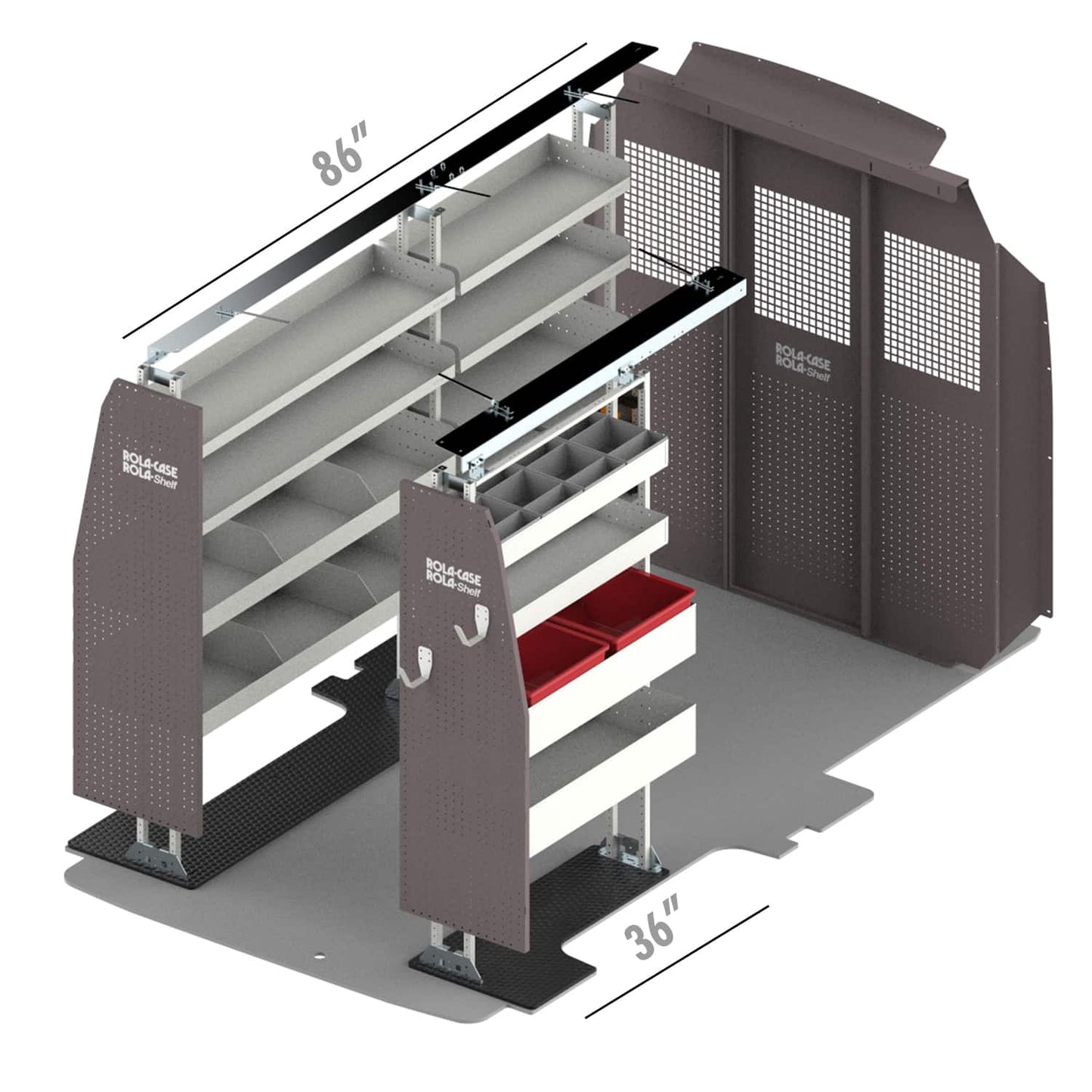 Rola-Case Service Bin Package for Ford Transit - 130-in WB - Mid Roof