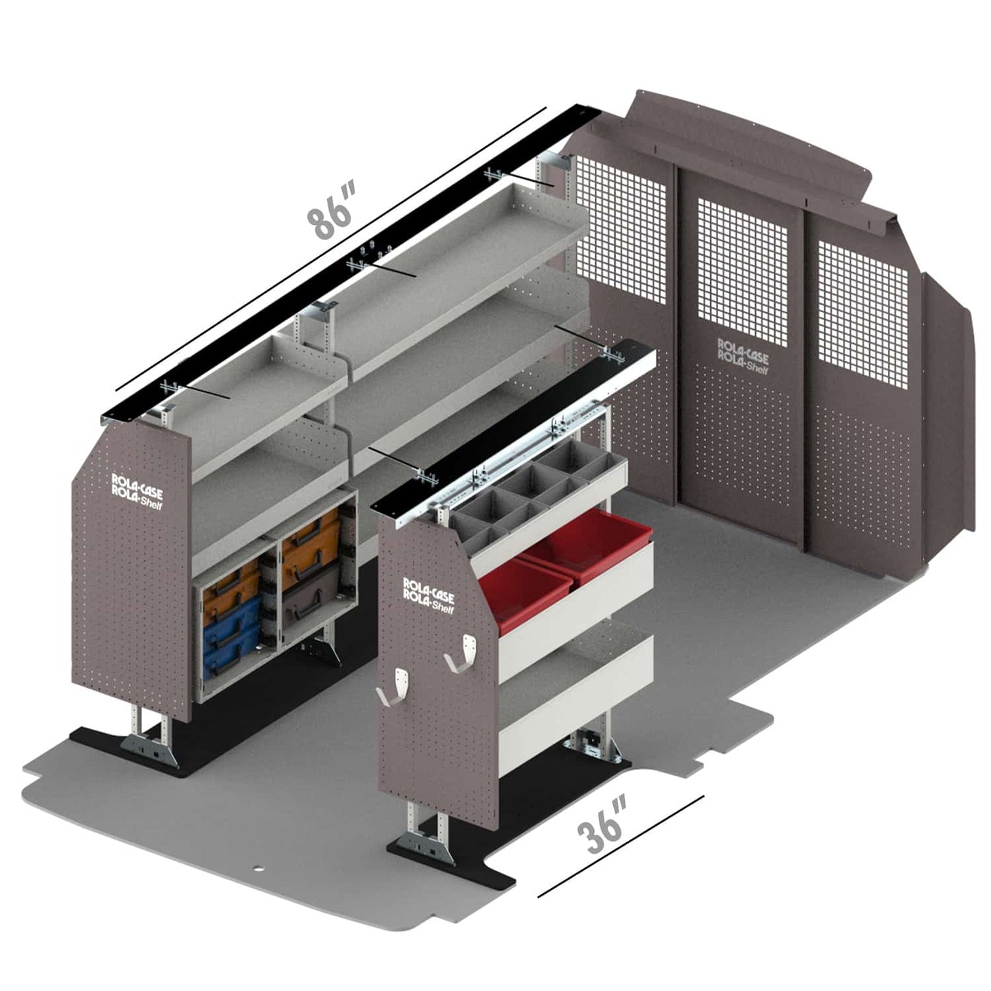 Rola-Case Service Bin Package for Ford Transit - 130-in WB - Low Roof
