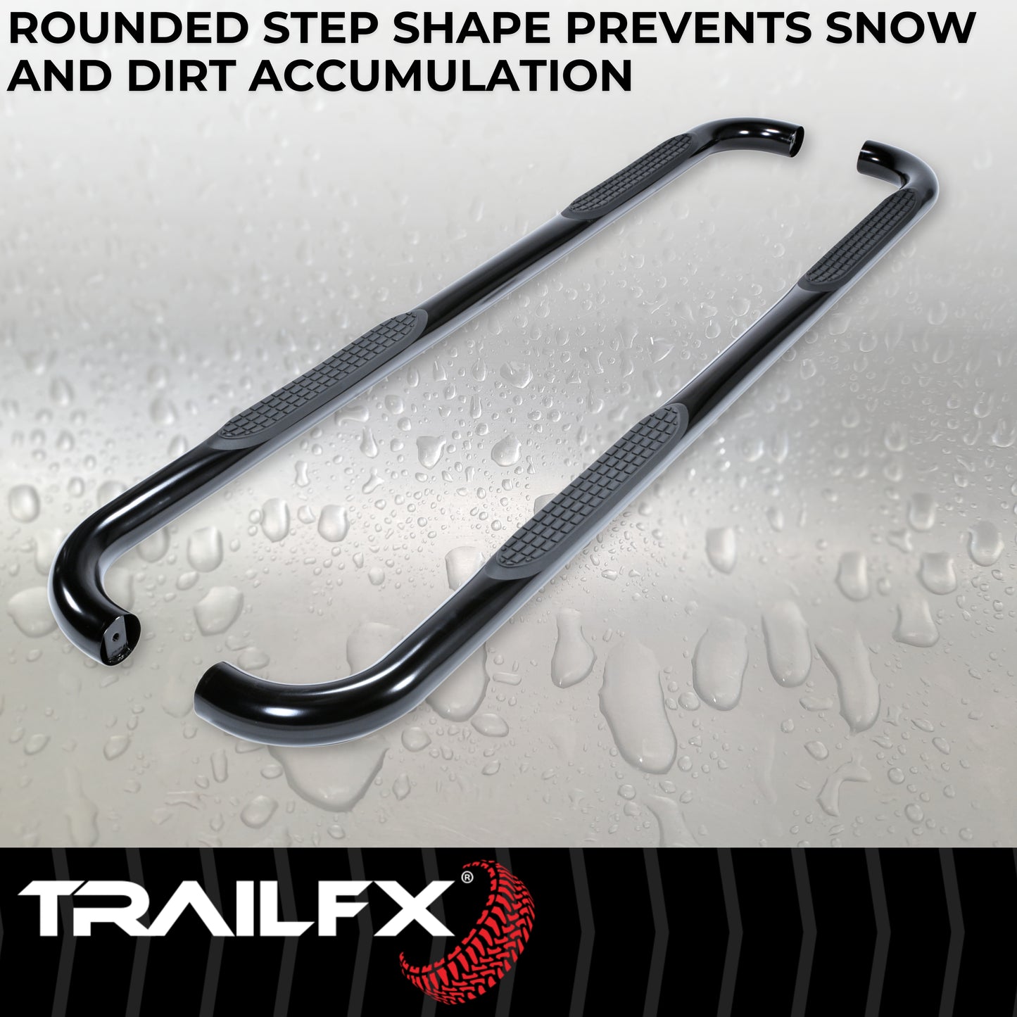 TrailFX 3" Round Bent Step Nerf Bars W/ Step Pads Black For GM Colorado/Canyon - 1110134043