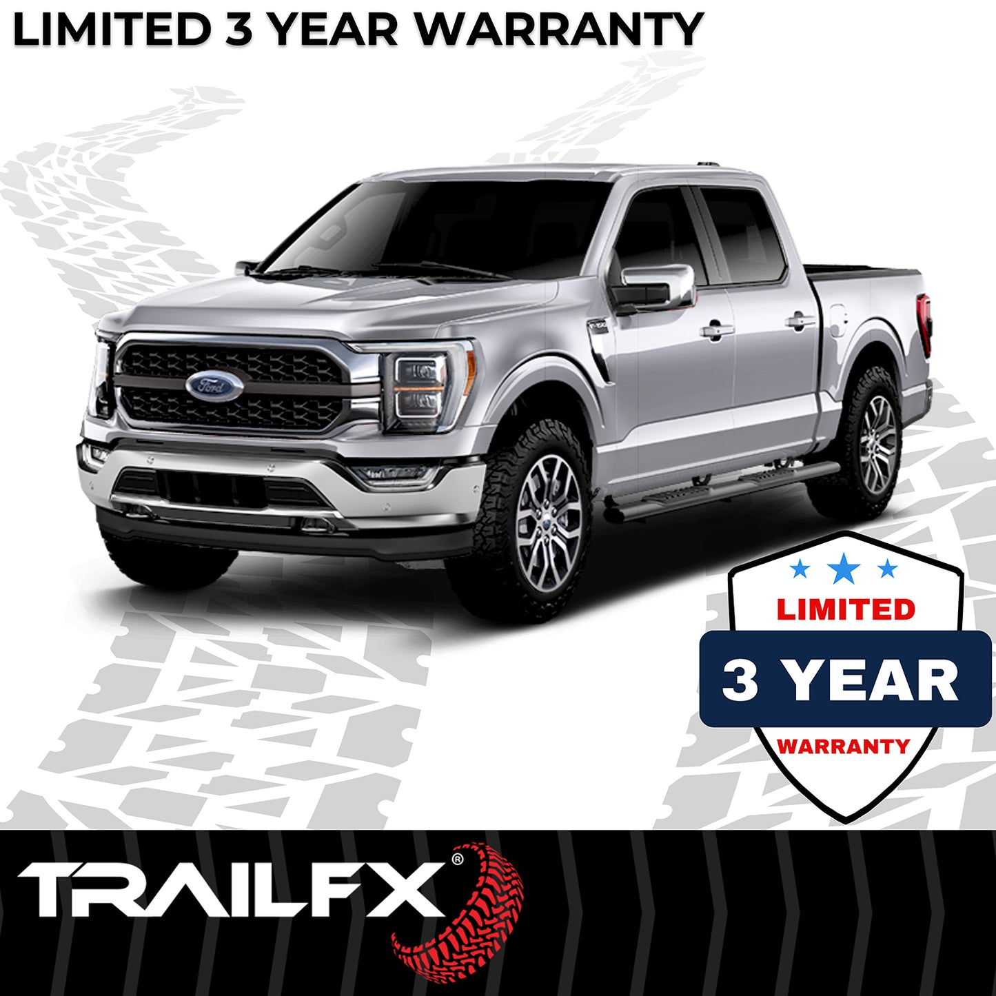 TrailFX 4" Oval Straight Step Nerf Bars W/ Step Pads Black For Ford F-250 Super Duty/F-350 Super Duty/F-450 Super Duty/F-550 Super Duty - 2930347993