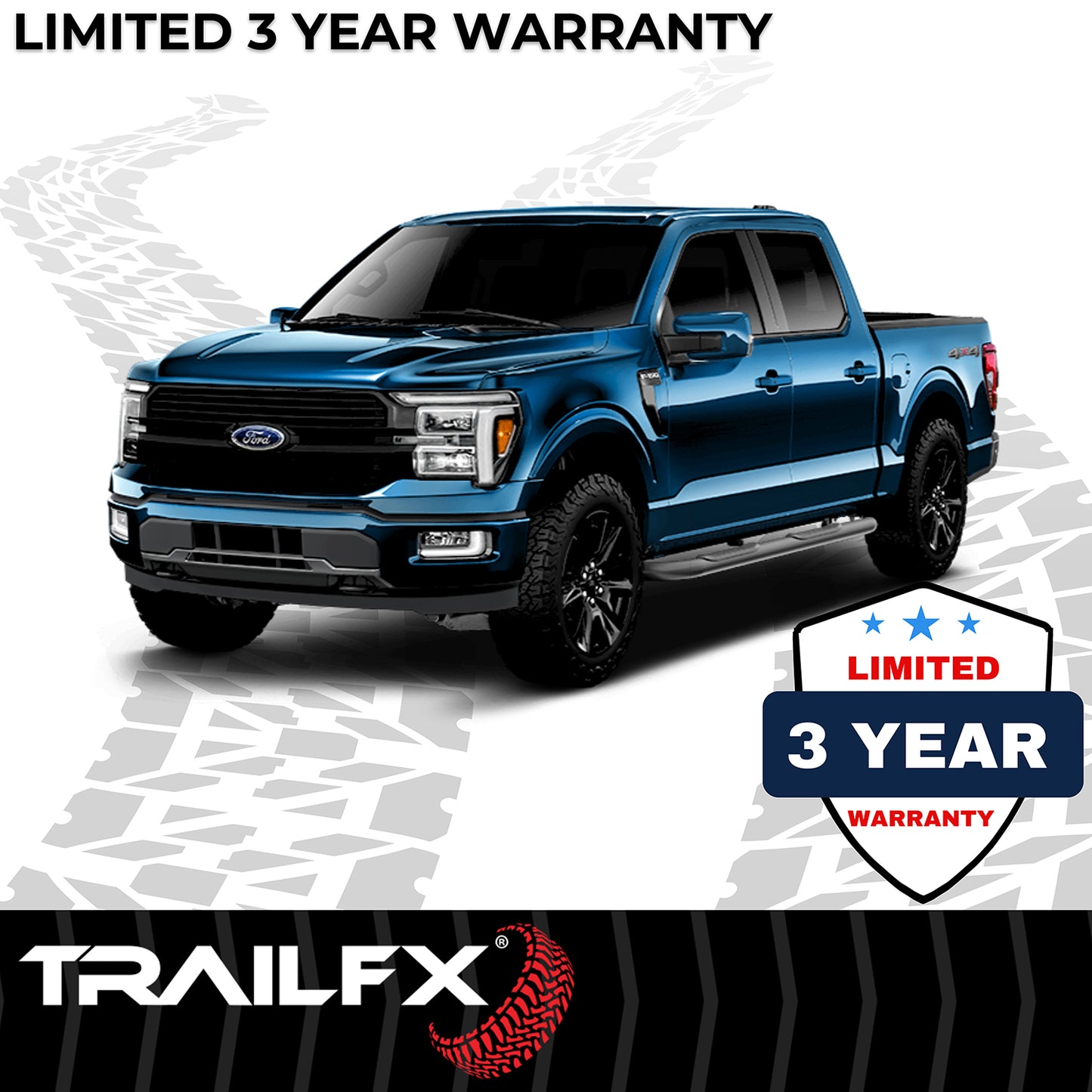 TrailFX 4" Oval Bent Step Nerf Bars W/ Step Pads Black For Ford F-150/F-250 Super Duty/F-350 Super Duty - A1004B