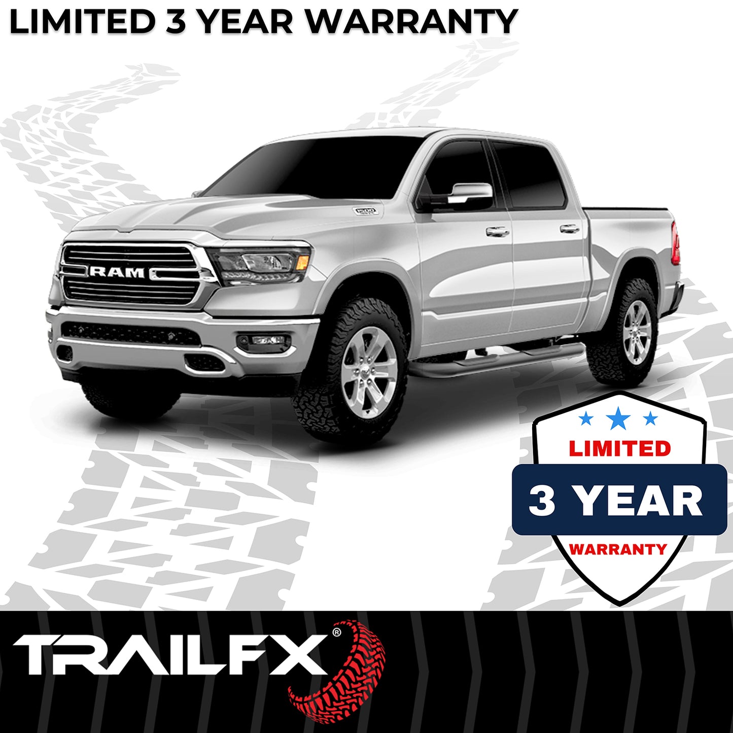 TrailFX 4" Oval Bent Step Nerf Bars W/ Step Pads Black For Ram 1500/1500 Classic - A1006B