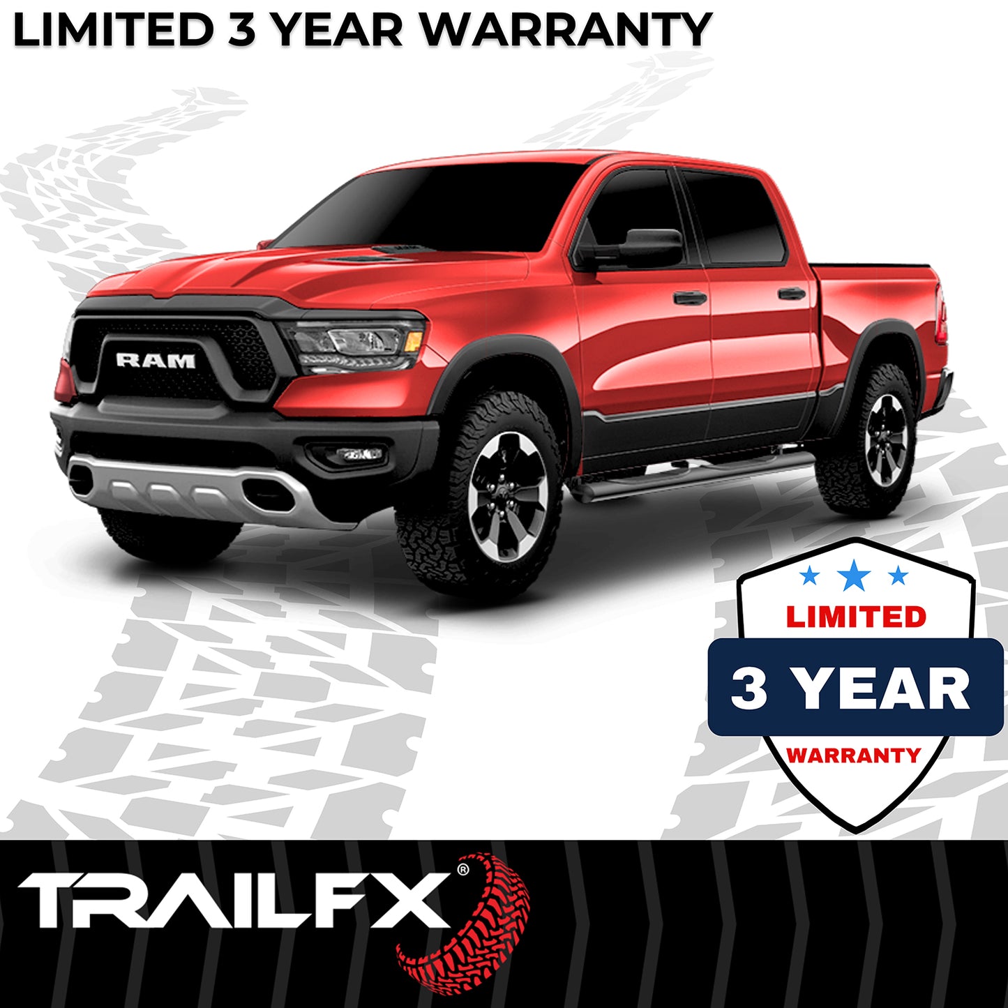 TrailFX 4" Oval Straight Tube Step Nerf Bars W/ Step Pads Black For Ram 1500 - A1543B