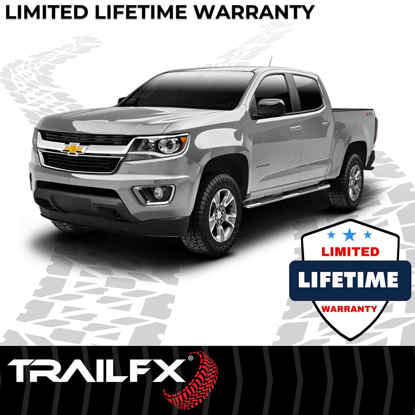 TrailFX 4" Trapezoidal Straight Step Nerf Bars W/ Step Pads Polished Stainless Steel For GM Colorado/Canyon - A4009S