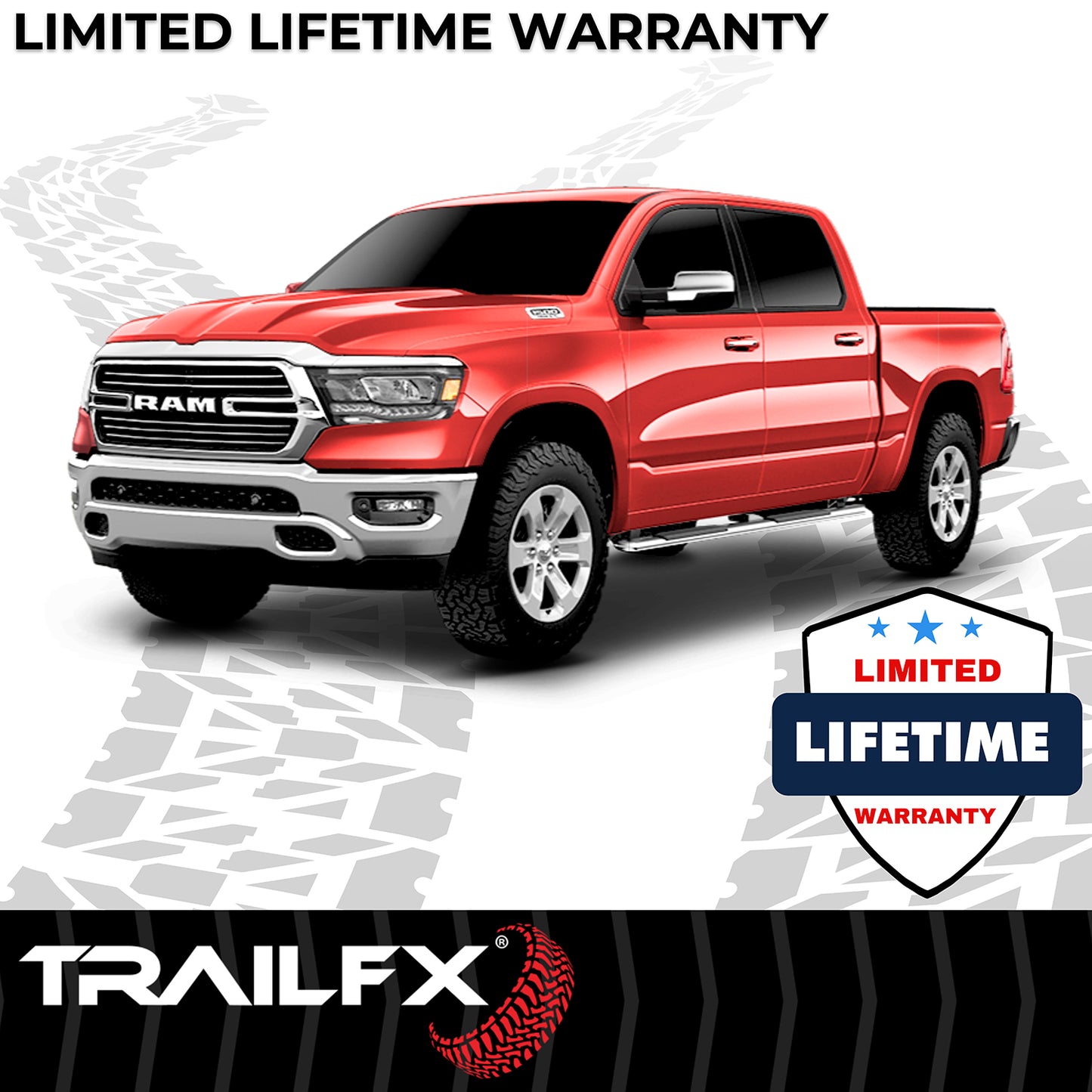 TrailFX 4" Trapezoidal Straight Step Nerf Bars W/ Step Pads Polished Stainless Steel For Ram Ram 1500/Ram 2500 - A4014S