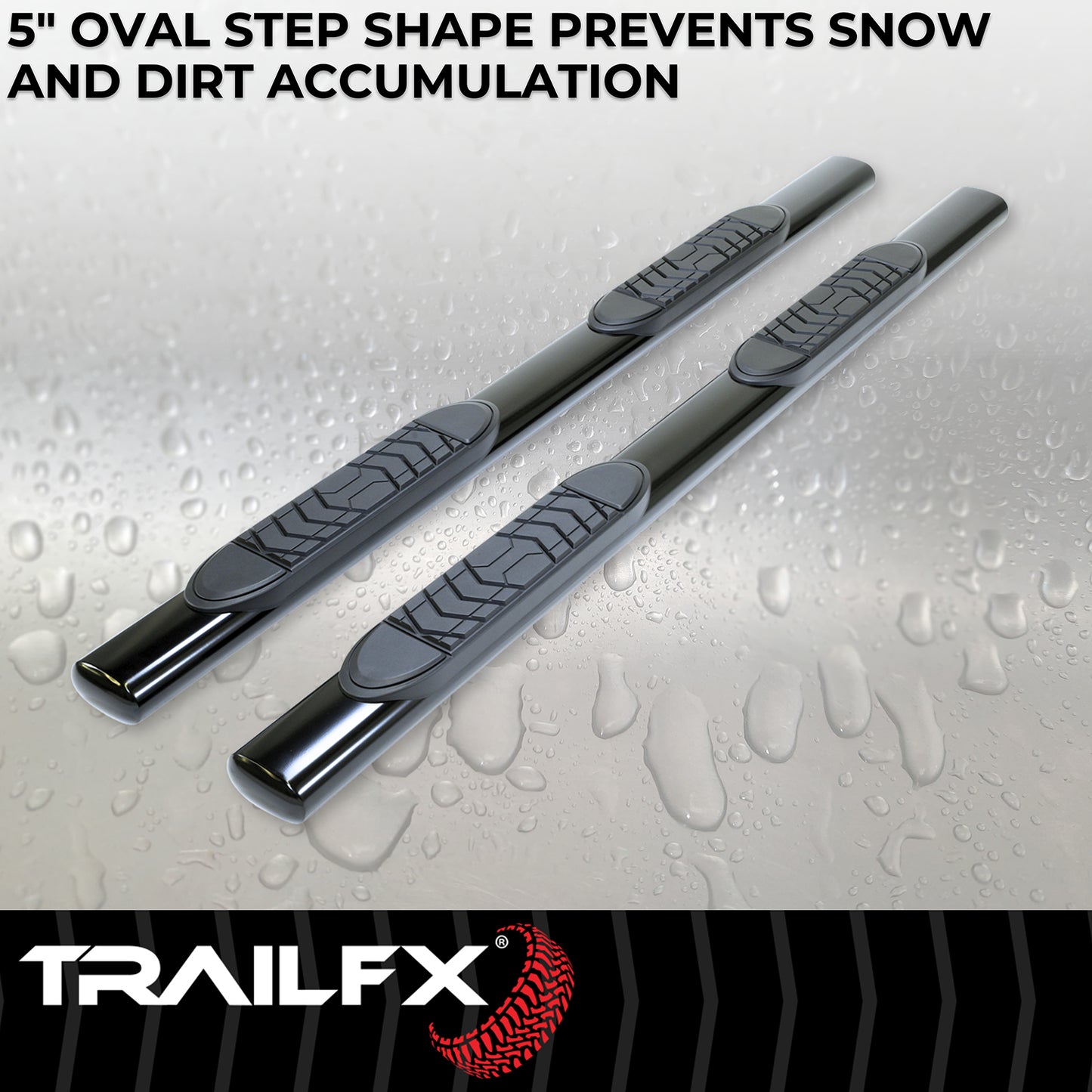 TrailFX 5" Oval Straight Step Nerf Bars W/ Step Pads Black For Ford F-150/F-250 Super Duty/F-350 Super Duty - A7041B