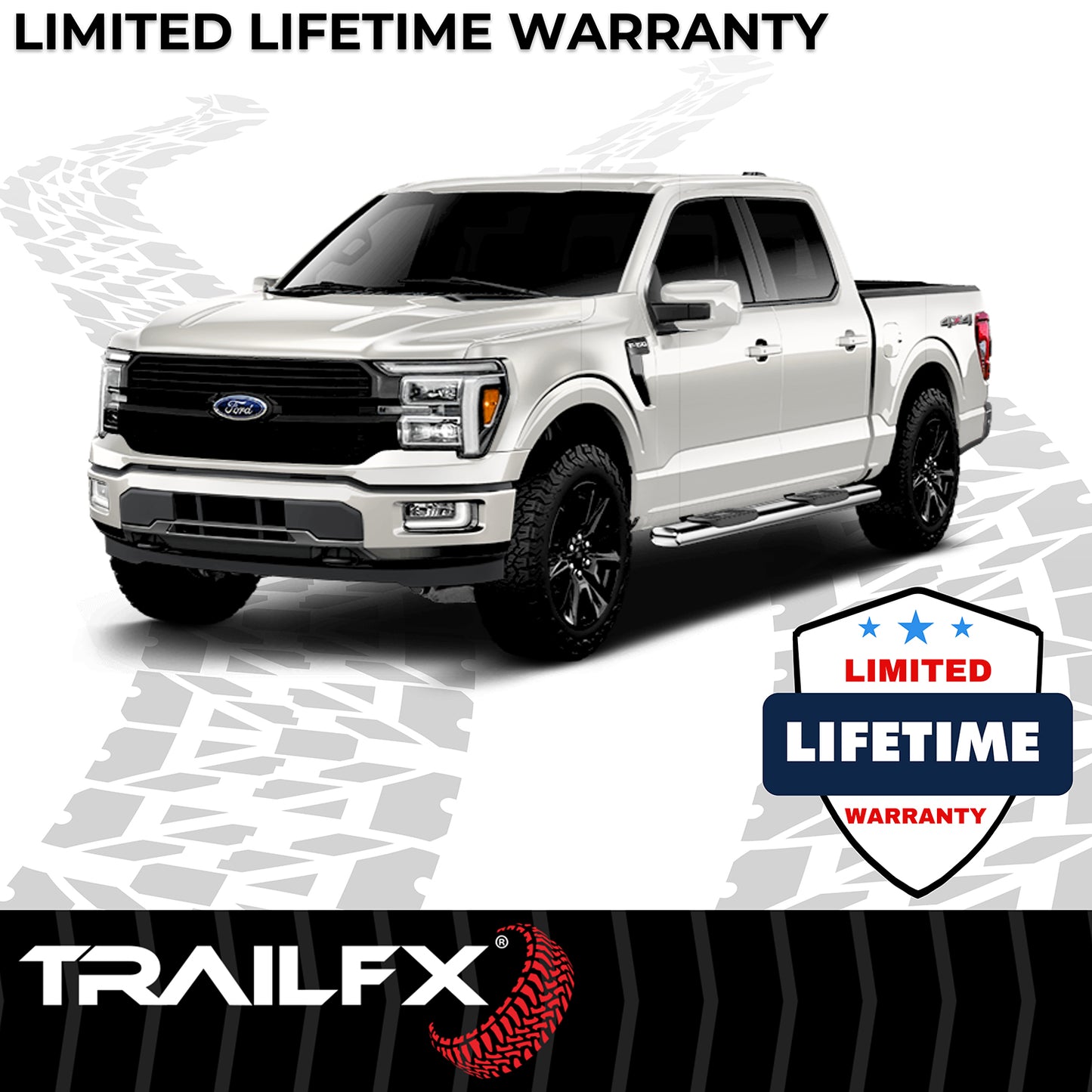 TrailFX 6" Oval Straight Step Nerf Bars W/ Step Pads Polished Stainless Steel For Ford Super Duty - A8212S