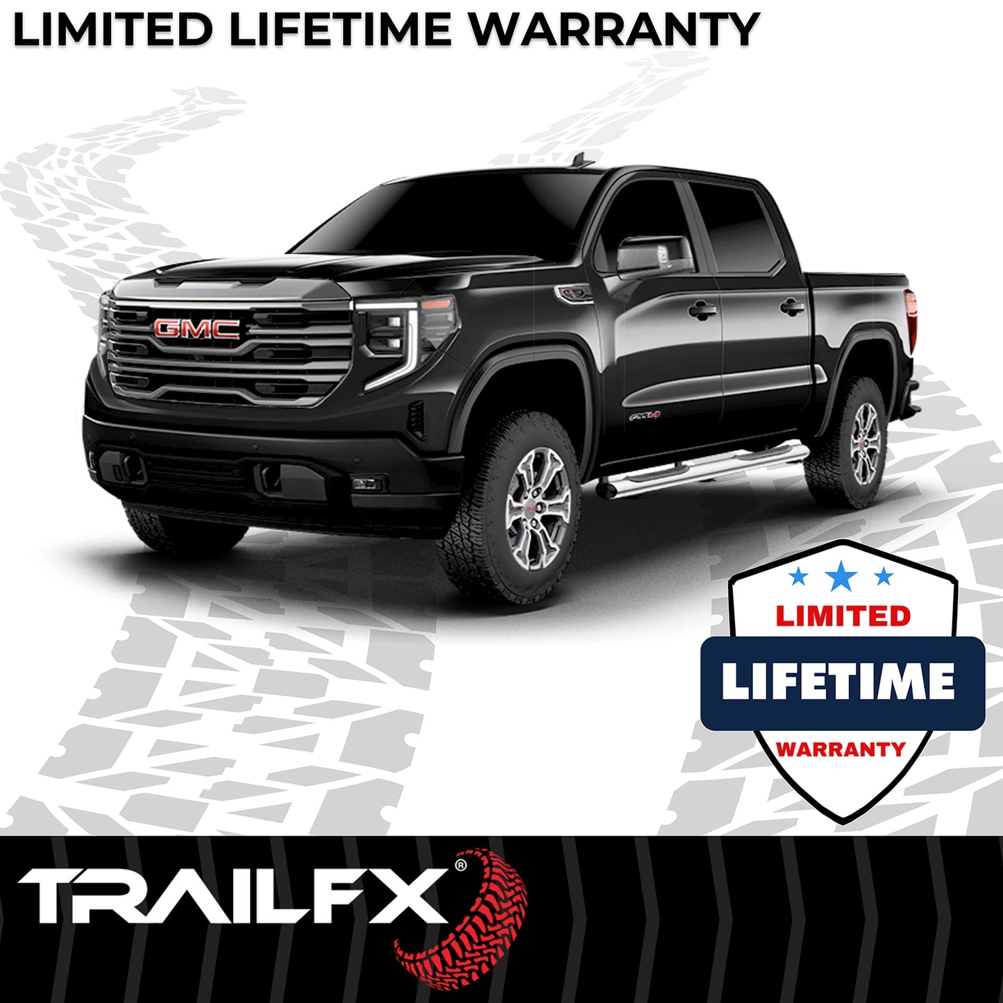 TrailFX 6" Oval Straight Step Nerf Bars W/ Step Pads Polished Stainless Steel For Chevrolet/GMC - A8221S