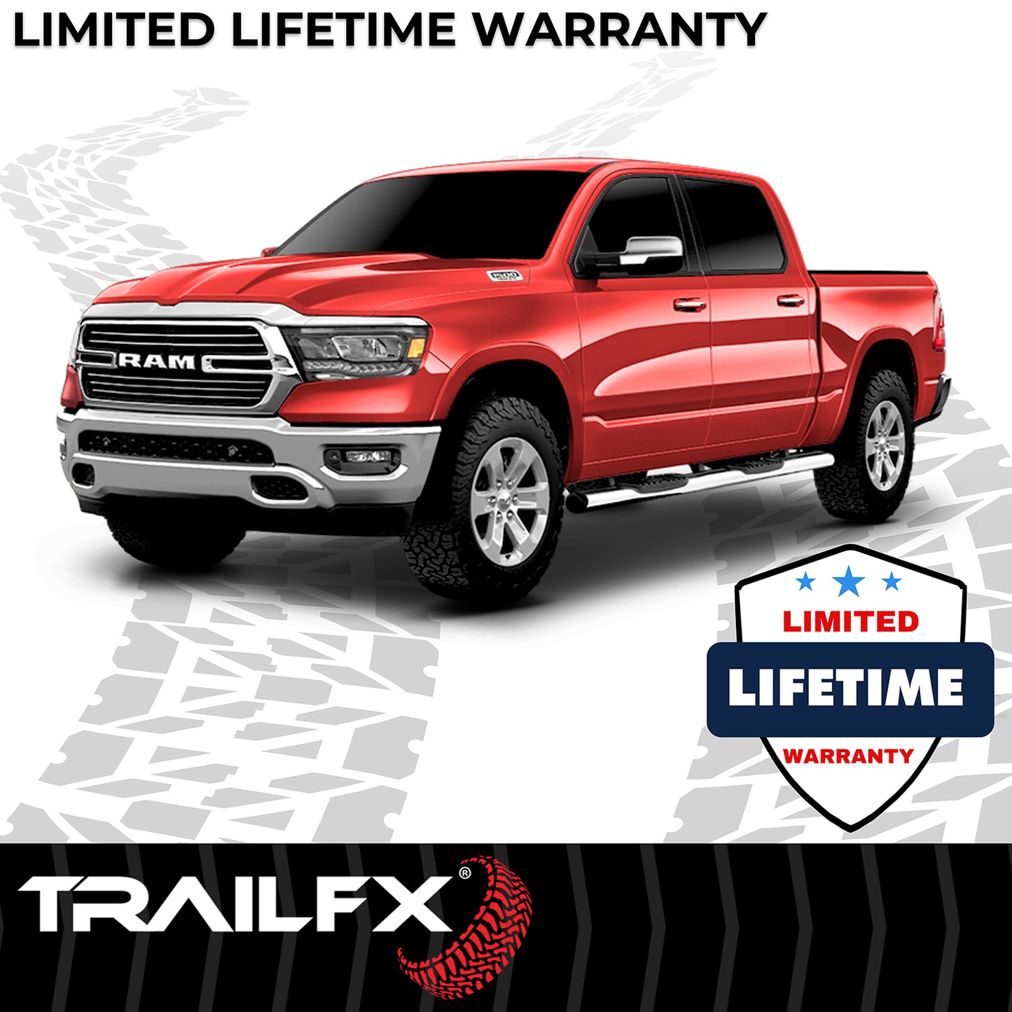 TrailFX 6" Oval Straight Step Nerf Bars W/ Step Pads Polished Stainless Steel For Ram 1500 - A8249S