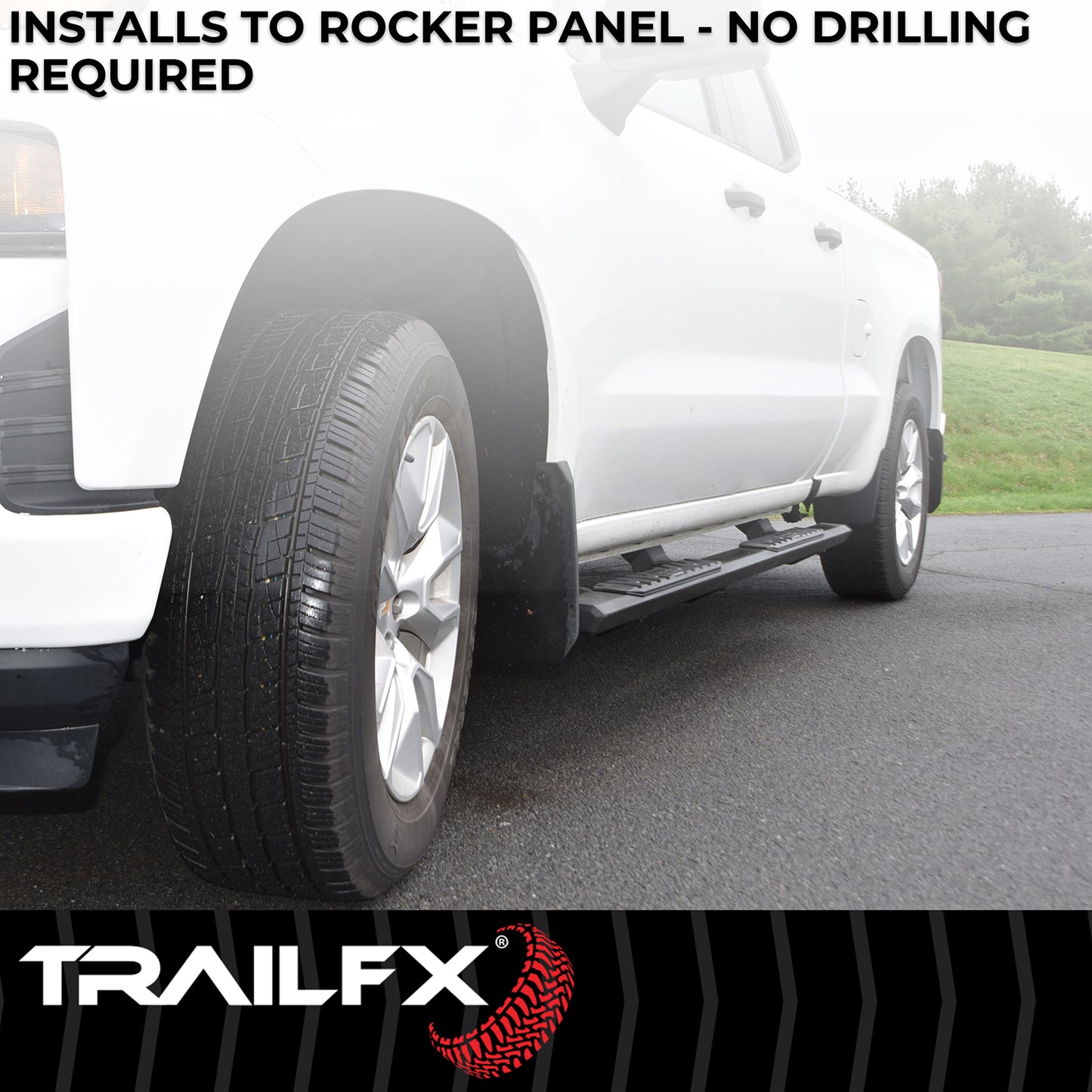 TrailFX 4-1/2" Hexagonal Step Nerf Bars W/ Step Pads Black For Chevrolet/GMC - AL4005B
