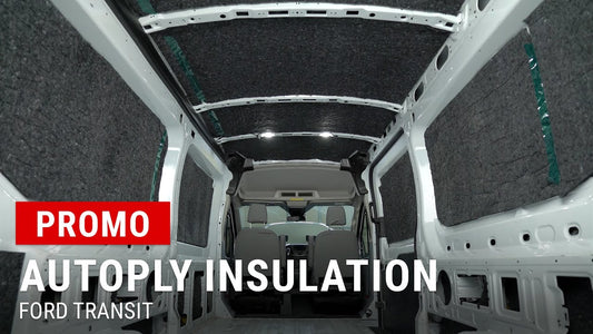 AutoPly Ford Transit insulation kit reduces noise, regulates temperature, and installs easily with pre-cut, peel-and-stick panels.