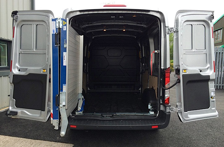 Aluminum Loading Ramp for Ford Transit Cargo Vans - Ramp Width: 37-in | Ramp Length: 108-in | Ramp Swivel: Left-hand | Ramp Platform: Solid - 2 Section | Wheelbase: 130-in/148-in | Capacity: 1,500 lbs.