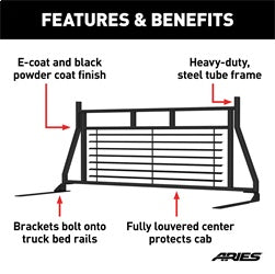 ARIES Classic Heavy-Duty Black Steel Truck Headache Rack Cab Protector for Ford F-250/F-350/F-450 Super Duty (1999-2016) - 111001