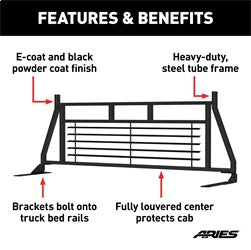 ARIES Classic Heavy-Duty Black Steel Truck Headache Rack Cab Protector for Ford F-150, F-150 Lightning (2015-2026) - 111002