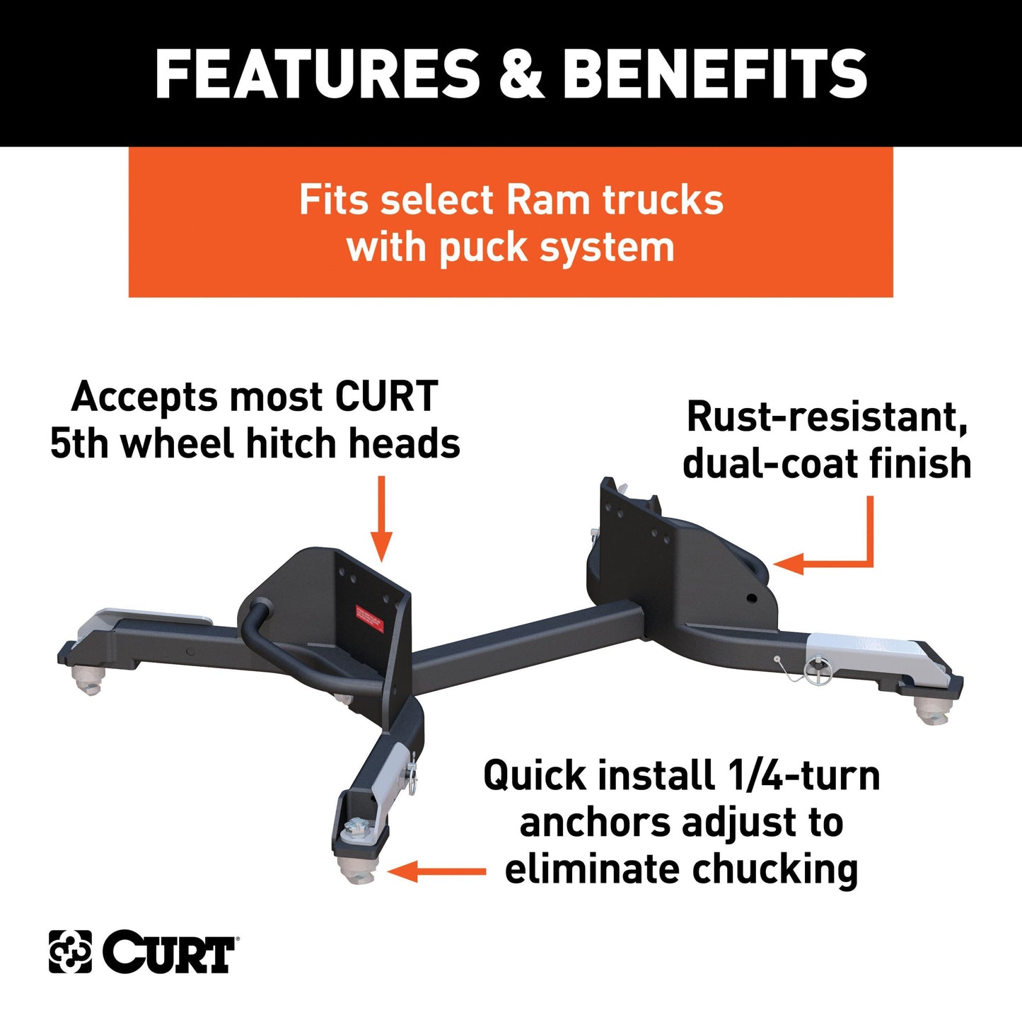 CURT Puck System 5th Wheel Legs, Select Ram 2500, 3500, 8' Bed, 25K - 16021