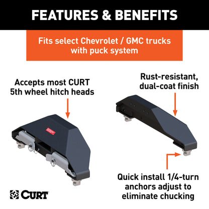 CURT Puck System 5th Wheel Legs, Select Silverado, Sierra 2500, 3500 HD, 8' Bed, 25K - 16025