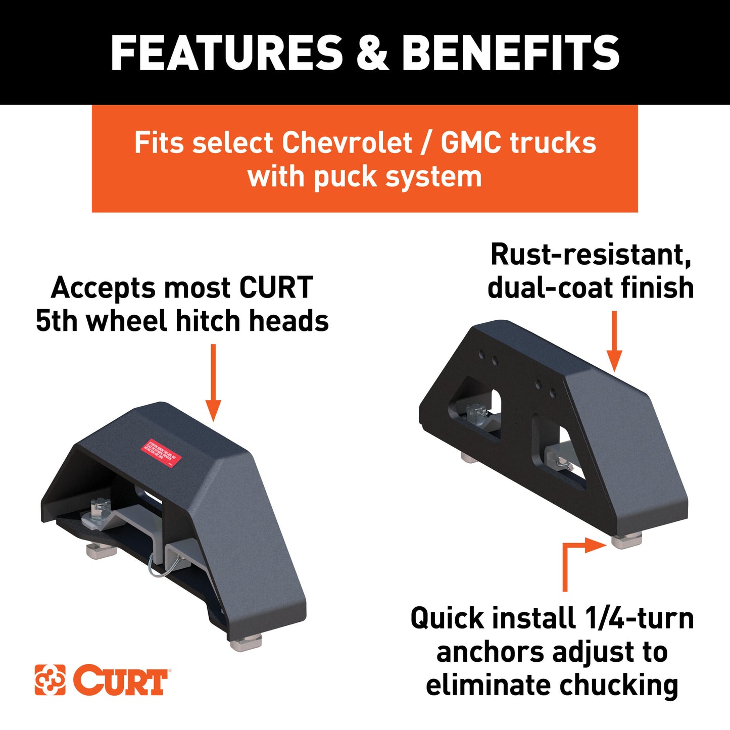 CURT Puck System 5th Wheel Legs, Select Silverado, Sierra 2500, 3500 HD, 8' Bed, 25K - 16029