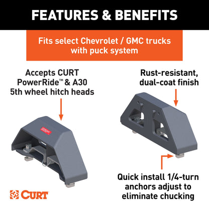 CURT Puck 5th Wheel Legs, Select Silverado, Sierra HD, 8' Bed, 30K, Teridium Grey - 16030