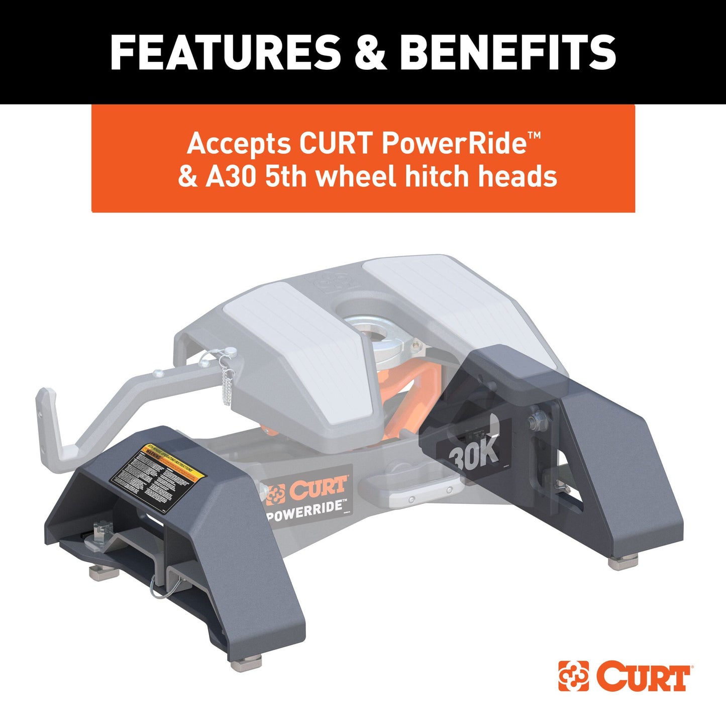 CURT Puck 5th Wheel Legs, Select Silverado, Sierra HD, 8' Bed, 30K, Teridium Grey - 16030