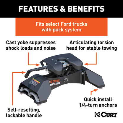 CURT A25 5th Wheel Hitch, Select Ford F-250, F-350, F-450, 8' Bed Puck System - 16036