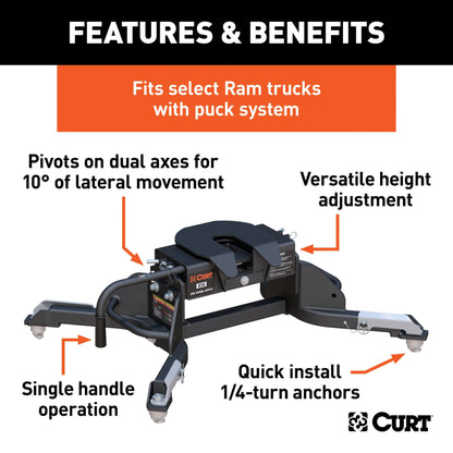 CURT E16 5th Wheel Hitch, Select Ram 2500, 3500, 8' Bed Puck System - 16041