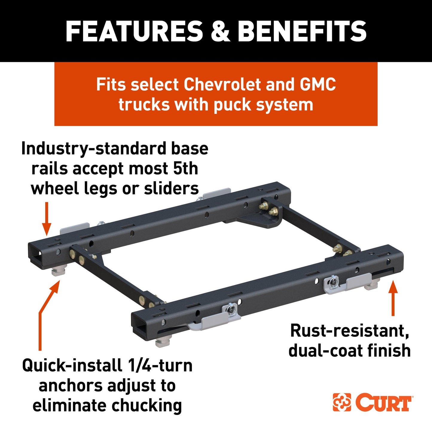 CURT Puck System 5th Wheel Rails, Select Chevy Silverado, GMC Sierra 2500 HD, 3500 HD - 16050