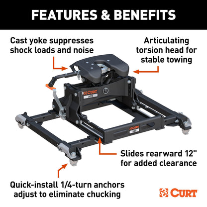 CURT A25 Sliding 5th Wheel Hitch, 25K, Select Ram 2500, 3500 Puck System - 16058