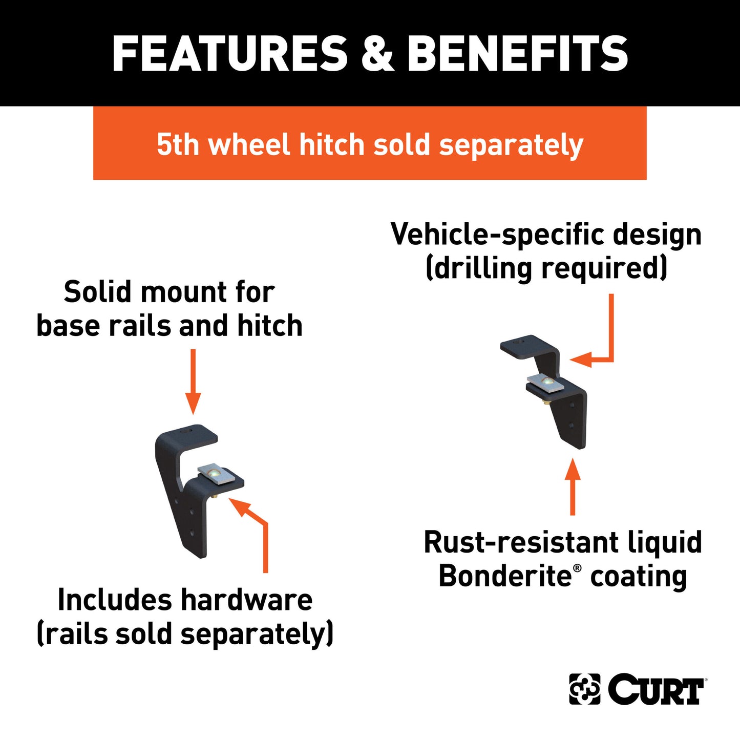 CURT Semi-Custom 5th Wheel Brackets, Select Dodge Ram 2500, 3500 (No Cab Chassis) - 16301